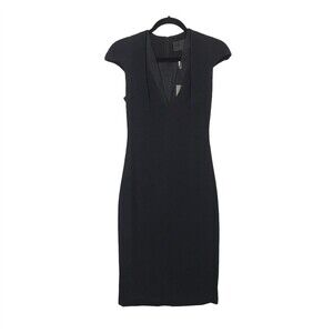 Cushnie Et Ochs Women's NWT Black Size 4 Cap Sleeve Mesh V Neck Sheath Dress
